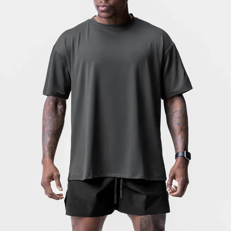 Men's Summer Casual Loose Oversized T-shirt O-Neck Short Sleeve Tee Male Quick Dry Breathable Gym Fitness Undershirt Clothing