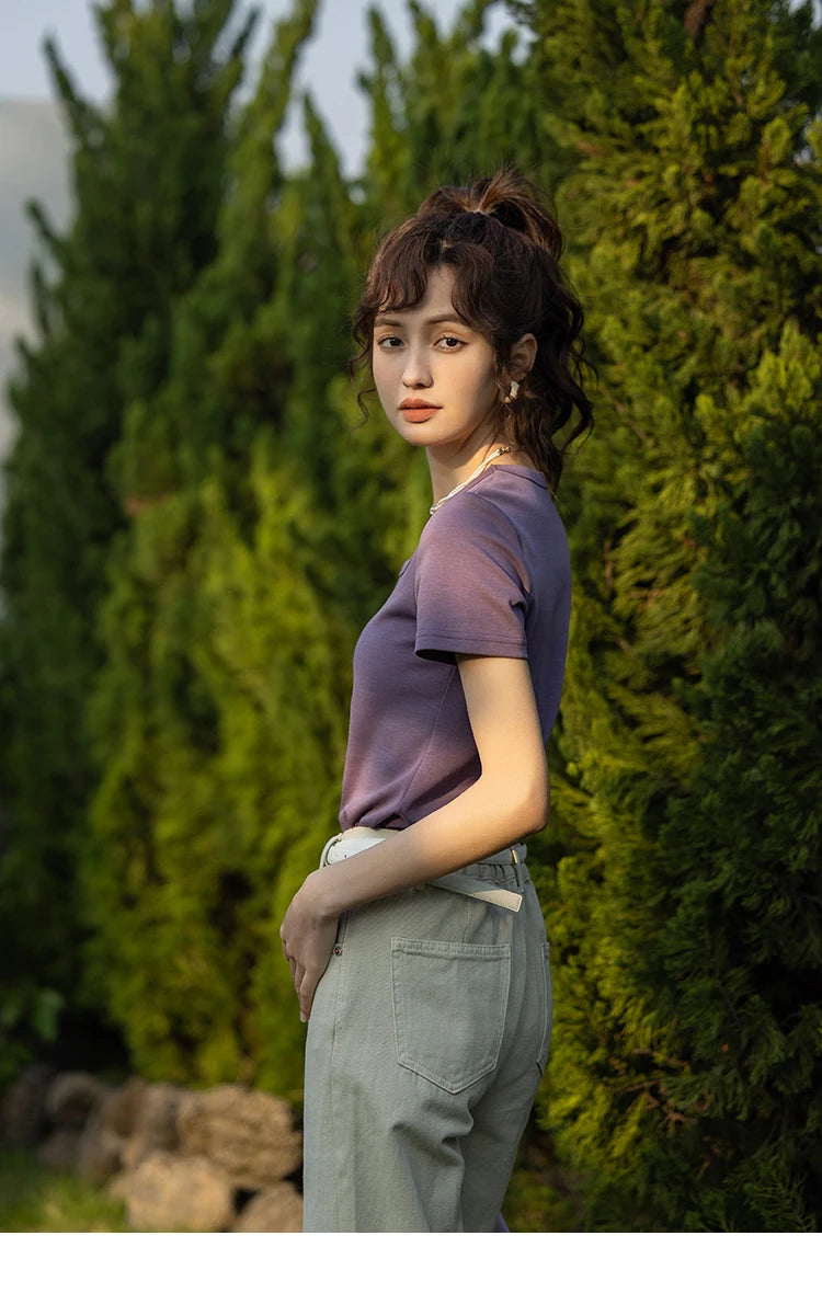 MISHOW Short Sleeve T-shirts Women Spring Solid Square-neck Top Elegant Woman Clothes Office Lady Cotton Tees MXC12T0641