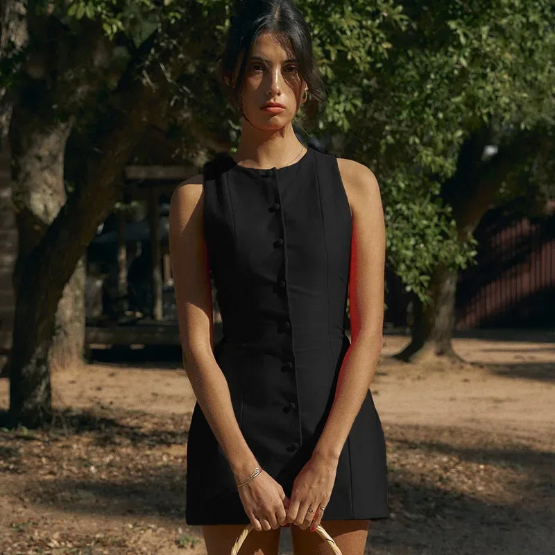 Yj24078 Cross-border Spring 2024 New Slims Smooths Your Silhouette Sleeveless Mini Dress European American Style Elegant Vest