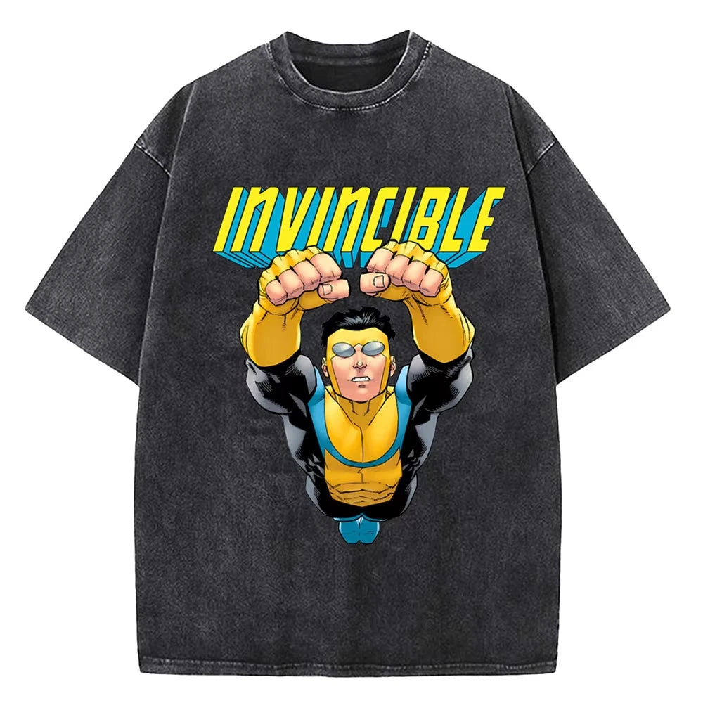 2025 Summer T-Shirts Men Women Invincible Hero Vintage Washed High Quality Cotton Clothes Short Sleeve Crew Neck Tee Shirt