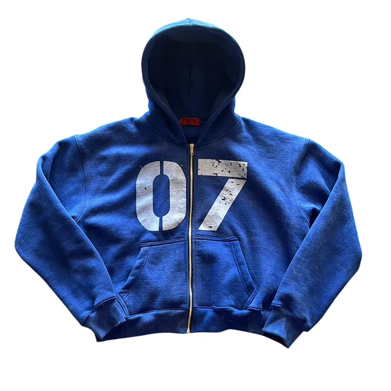 Men 07 Yellow Hoodie American Retro Graphic Print Cotton Thickened Oversized Streetwear Pullover Casual Sweatshirt Fall Winter