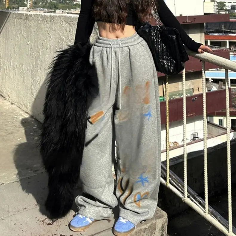HOUZHOU Y2k Vintage Baggy Sweatpants Oversize Woman Korean Style Harajuku Thick Pants Streetwear Hip Hop Trousers Winter Spring