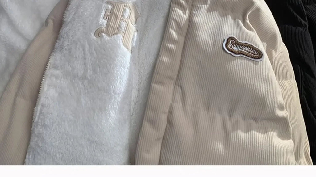 Fog Blue Cotton-padded Coat Men's Winter Thickened Hong Kong Style Corduroy Cotton Jacket Design Sensibility Niche 2023 Workwear