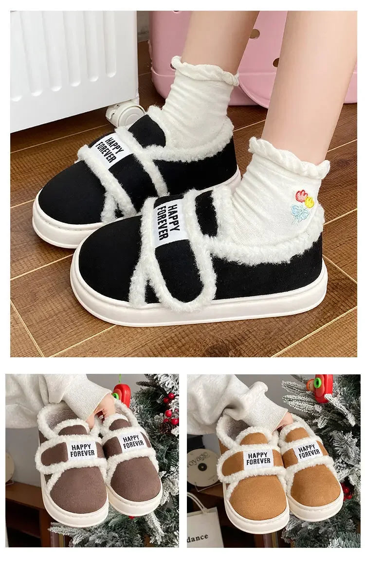 Thick-Soled Cotton Slippers For Women Winter Indoor Home Use Non-Slip Fleece-Lined Warm Cotton Shoes Outerwear Winter