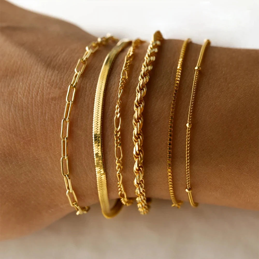 Gold Color Bracelet Stainless Steel Twist Cuban Chain Bracelet for Women Chain Bracelet Jewelry Gifts Wholesale Dropshipping