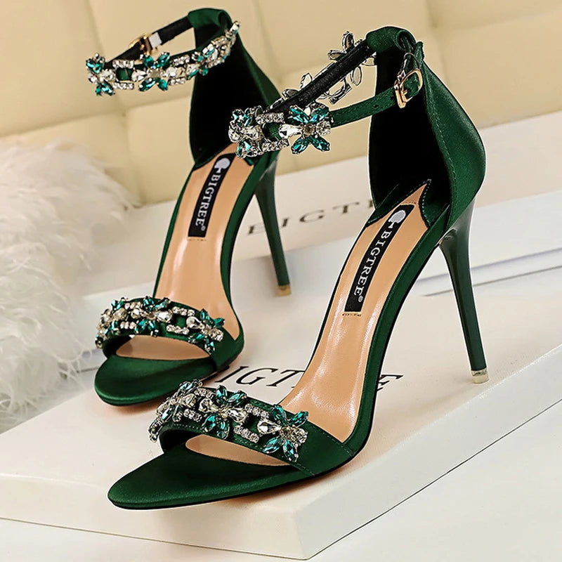 BIGTREE Shoes Open Toe Rhinestones Sandals Women 2025 New Designer Sexy High Heels Sandals Female Shoes Summer Heeled Sandals