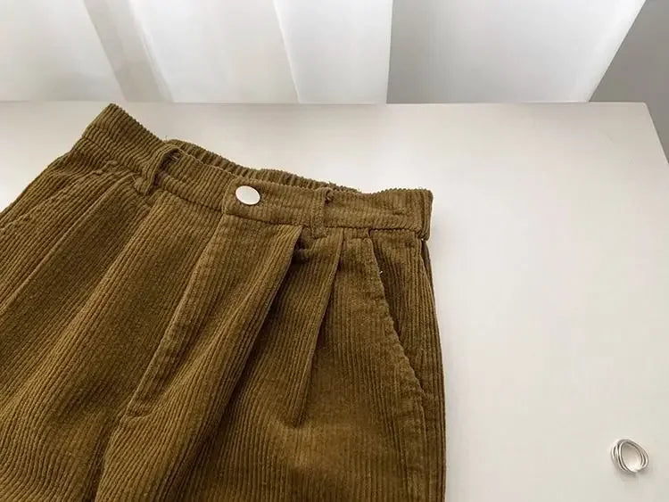 Vintage High Waist Corduroy Pants Women Spring Fall Straight Causal Full Length Trousers Korean Fashion Baggy All Match Pant New