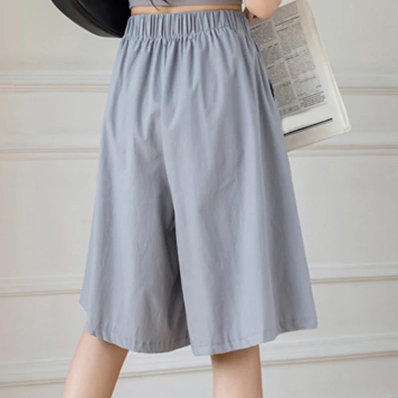 ZANZEA Women Shorts Fashion High Waist Wide Leg Pants 2025 Summer Elastic Waist Pantalons Casual Solid Pockets Vintage Shorts
