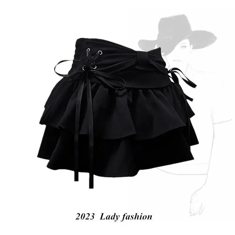 Pure Desire Mini Dress Bow Tied One Hundred Pleated Skirt Slimming A- line Sensibility Summer Skirt Anti-exposure Pants