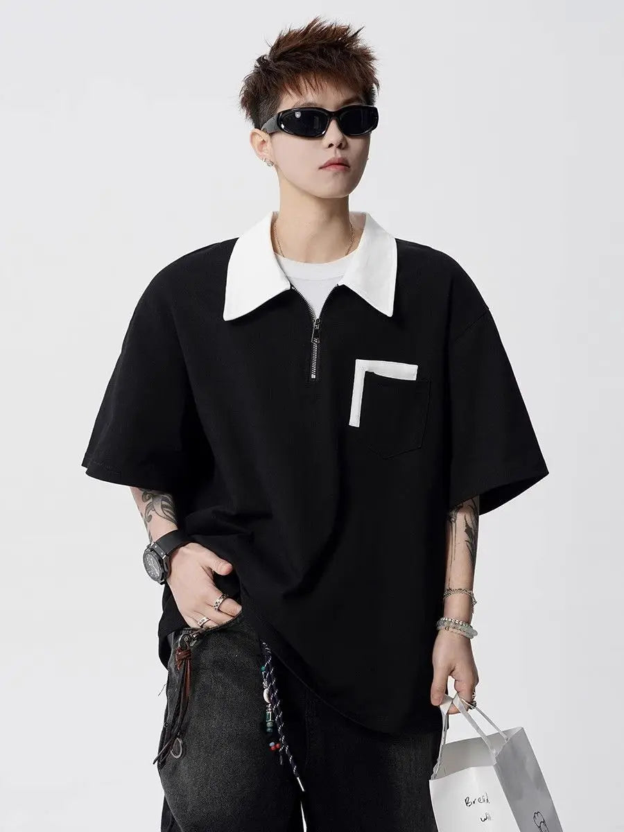 American retro men and women trendy personality polo shirt collar short sleeved summer high street breathable casual T-shirt top