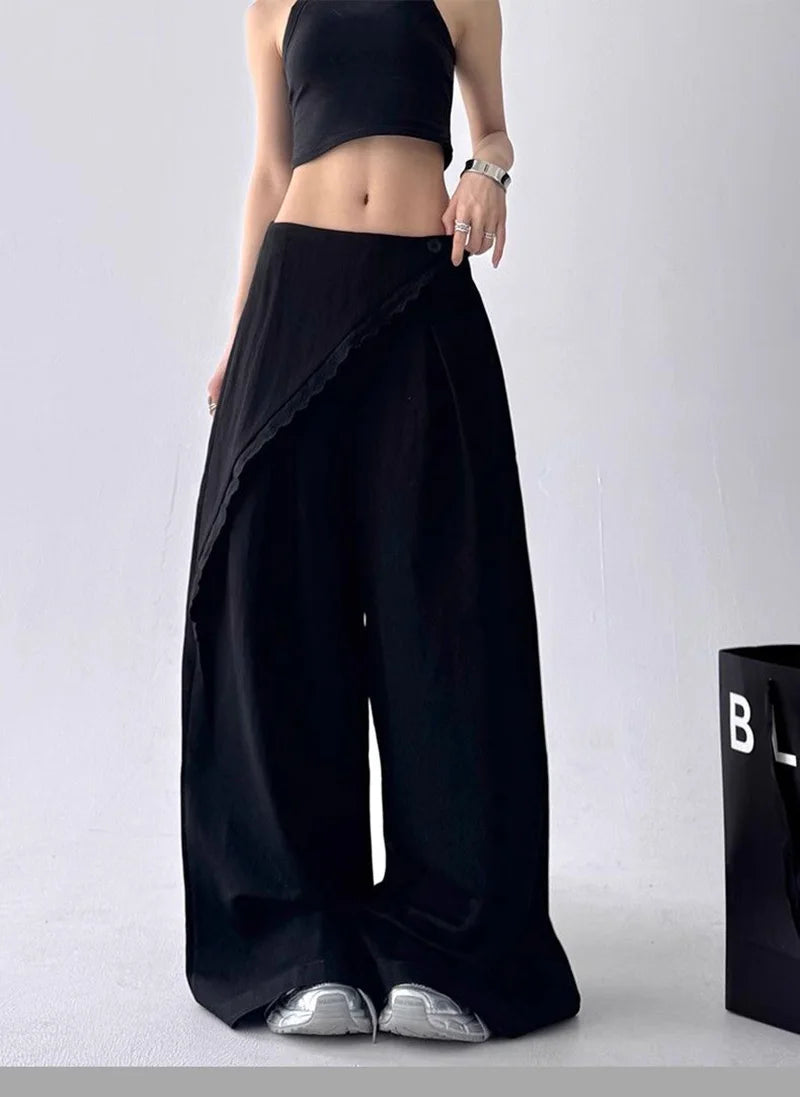 Zoki High Waist Streetwear Loose Pant Women Vintage Loose Design Wide Leg Trousers Casual All Match Summer Bf Hip Hop Pants New
