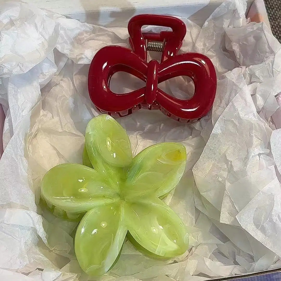 2Pcs/set Vintage Blue Polka Dot Red Bow Hair Clip Shark Claw Clamp Hairpin Barrette Korean Hair Headwear Accessory For Women