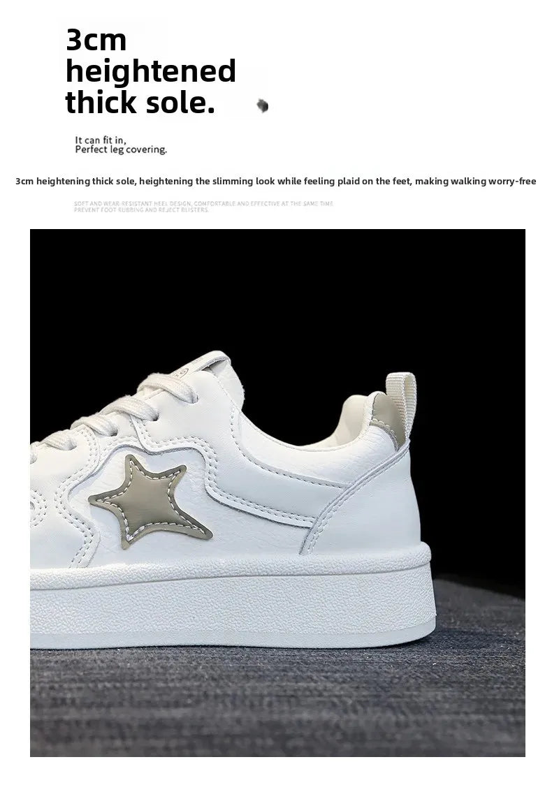 Women's Star Design Thick Bottom Sneakers Soft Sole Student Low Top Shoes Breathable Polyurethane Upgraded Spring 2025