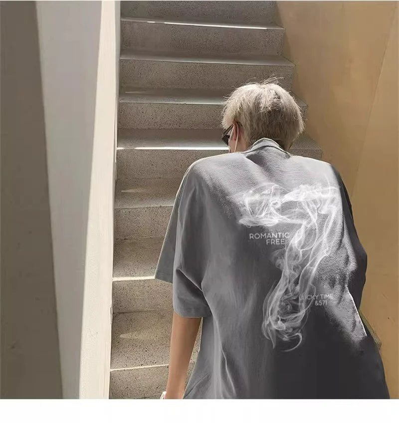 2025 Summer Goth Seven Printed Short Sleeve Tshirt Men's Hip Hop Fashion Cotton Oversized T-shirts High Street Y2K Tee Tops