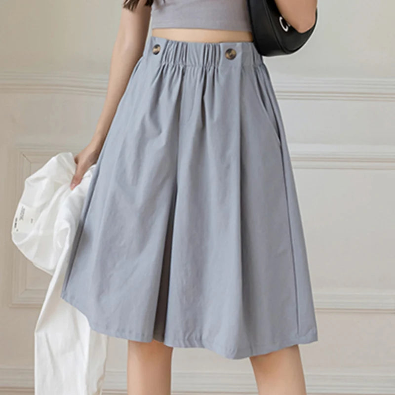 ZANZEA Women Shorts Fashion High Waist Wide Leg Pants 2025 Summer Elastic Waist Pantalons Casual Solid Pockets Vintage Shorts