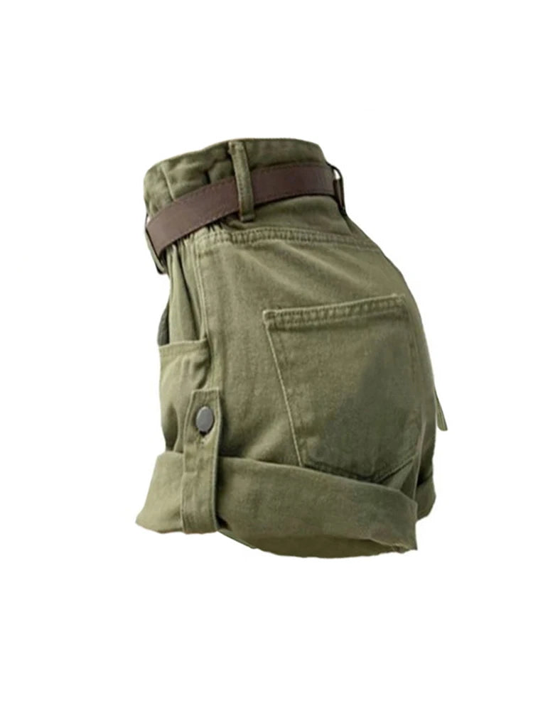 Women's Summer Green Cargo Denim Shorts Y2k High Waist Streetwear Casual Shorts Korean Harajuku Vintage Jean Short Pants 2023