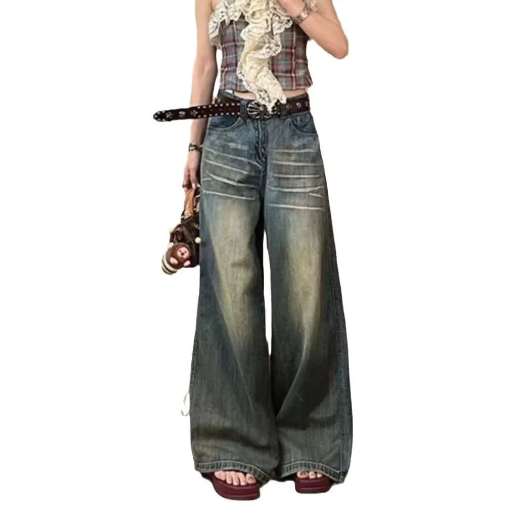 Vintage Wide-Leg Jeans Women's Loose-Fit High-Waisted Slimming Casual Straight-Leg Long Pants Trendy On The Ground