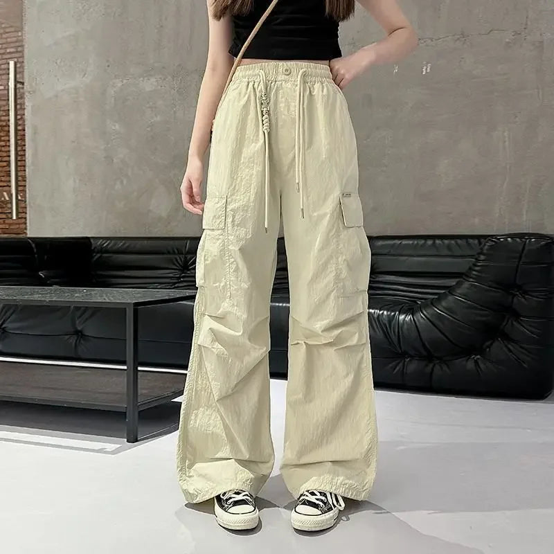 Girls Cargo Pants Summer Thin Loose-fit Wide-leg Long Pants New 2024 Trendy Junior High School Students Casual