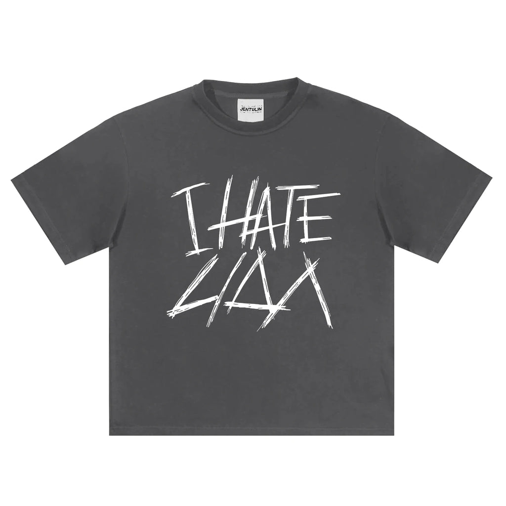 Hip Hop Streetwear Oversized Men Clothing Short Sleeve I Hate Lida Graphic Print Y2k Tops Tee Harajuku Goth Korean Tshirt Cotton