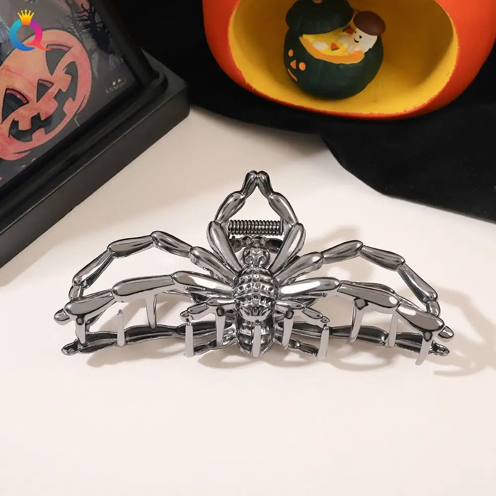 1Pcs Halloween Black Spider Hair Claw Clips with Pearl Charm Design,Metal Gothic Punk Hair Clips Strong Hold Hair Accessories
