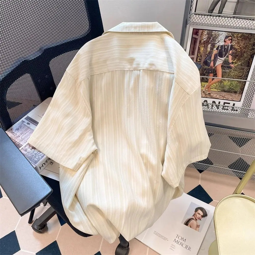 Summer High Street Men and Women Trendy Personalized Collar Shirt Couple Loose Hip Hop Harajuku Casual Short Sleeve Top y2k