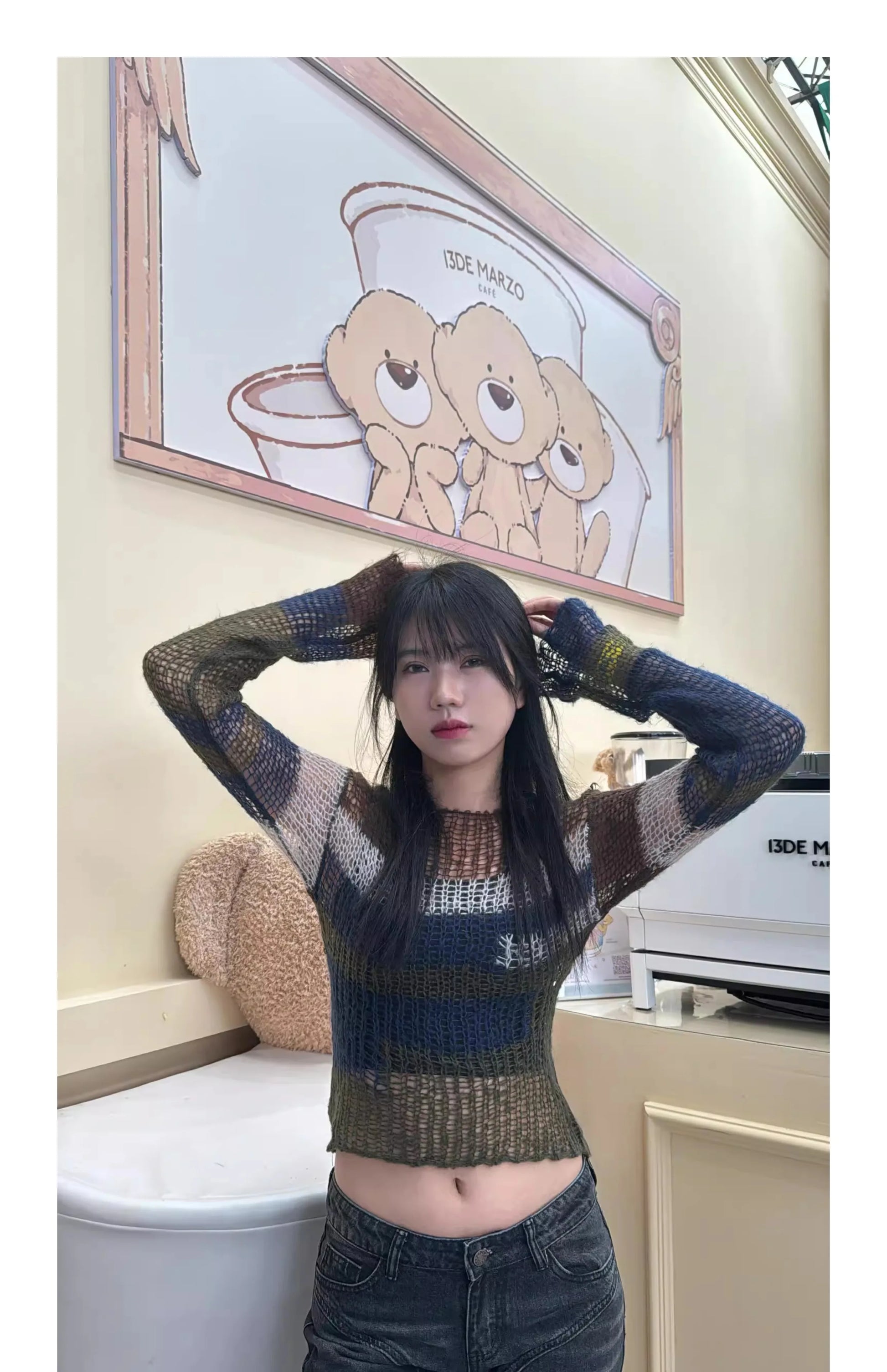 Karrram Y2k Aesthetics Crop Knit Tops Vintage Grunge Hollow Out Jumpers Japanese 2000s Hole Pullover Korean Dongdaemun Knitwear