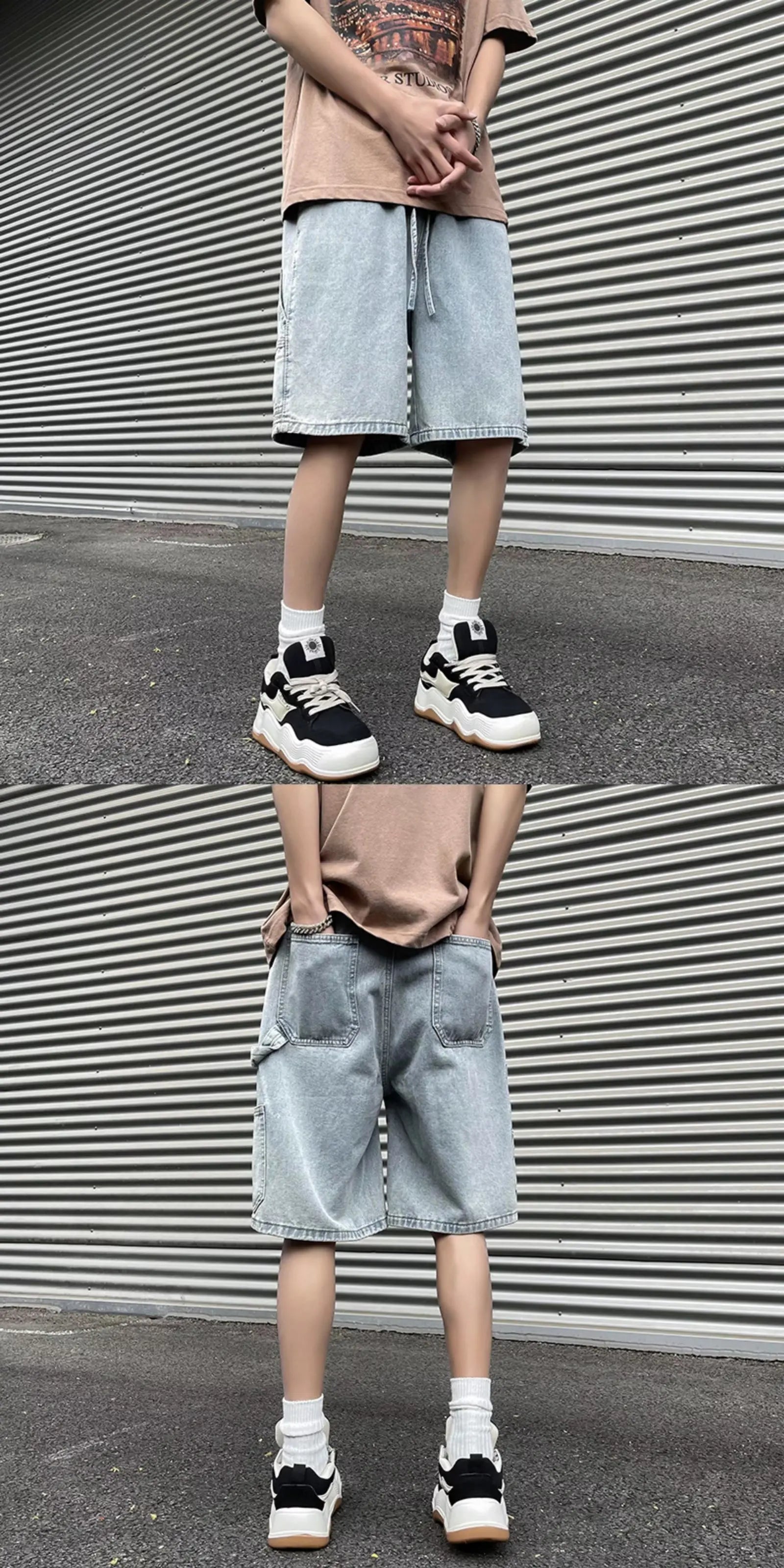 Fashionable Loose-fit Straight-leg Denim Shorts Simple Solid Color Casual Versatile Men's Five-point Pants