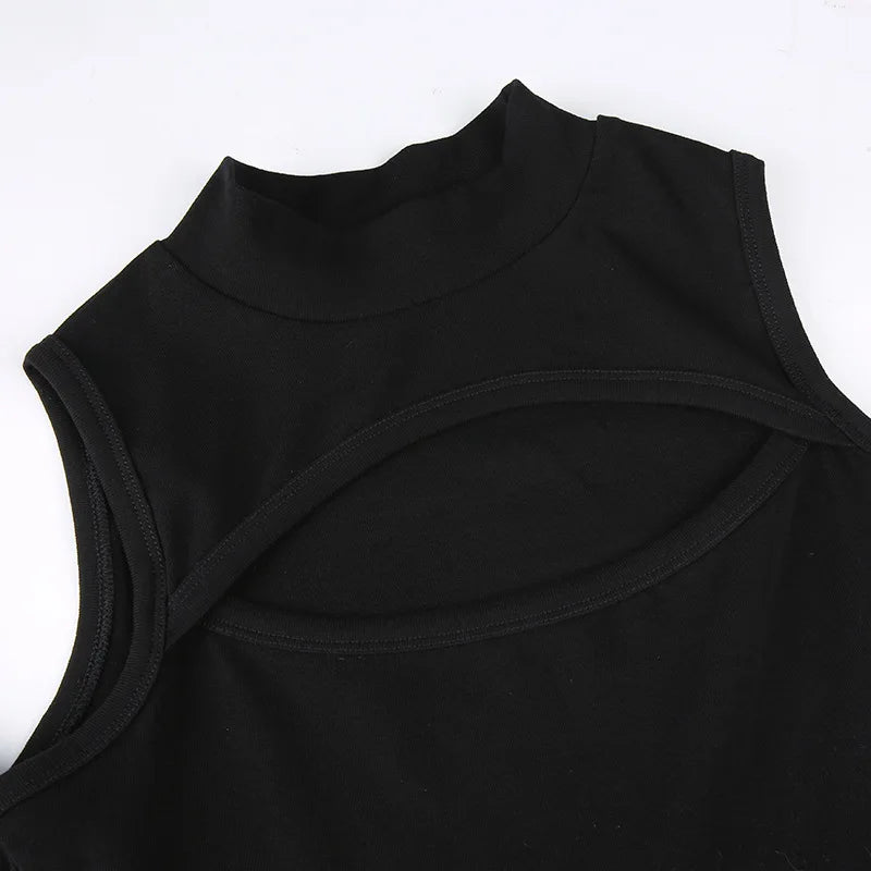 High Fashion Women’s Long-sleeved Bodysuit Solid Color Hollow Off-shoulder Half High Collar Jumpsuit