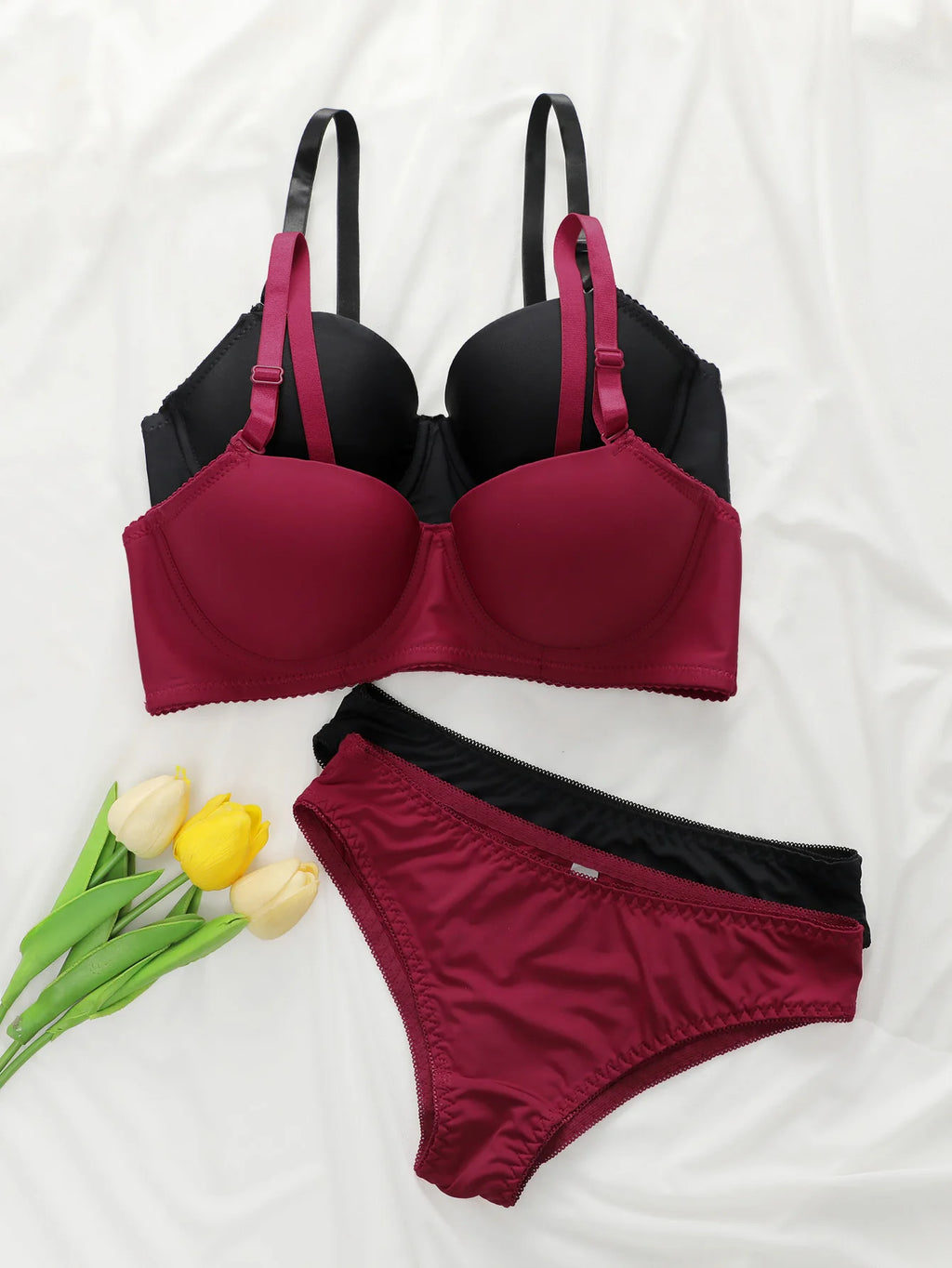 2sets Solid Underwire Lingerie Set Women Push Up Bra With Steel Ring Fashion Women Underwear Panty Everyday Bras Sets J2611