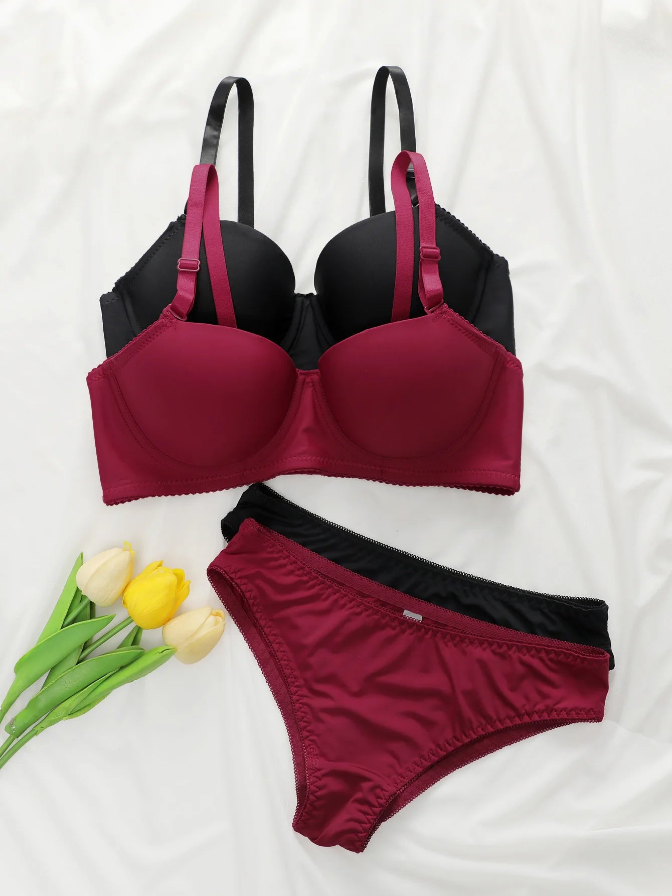 2sets Solid Underwire Lingerie Set Women Push Up Bra With Steel Ring Fashion Women Underwear Panty Everyday Bras Sets J2611