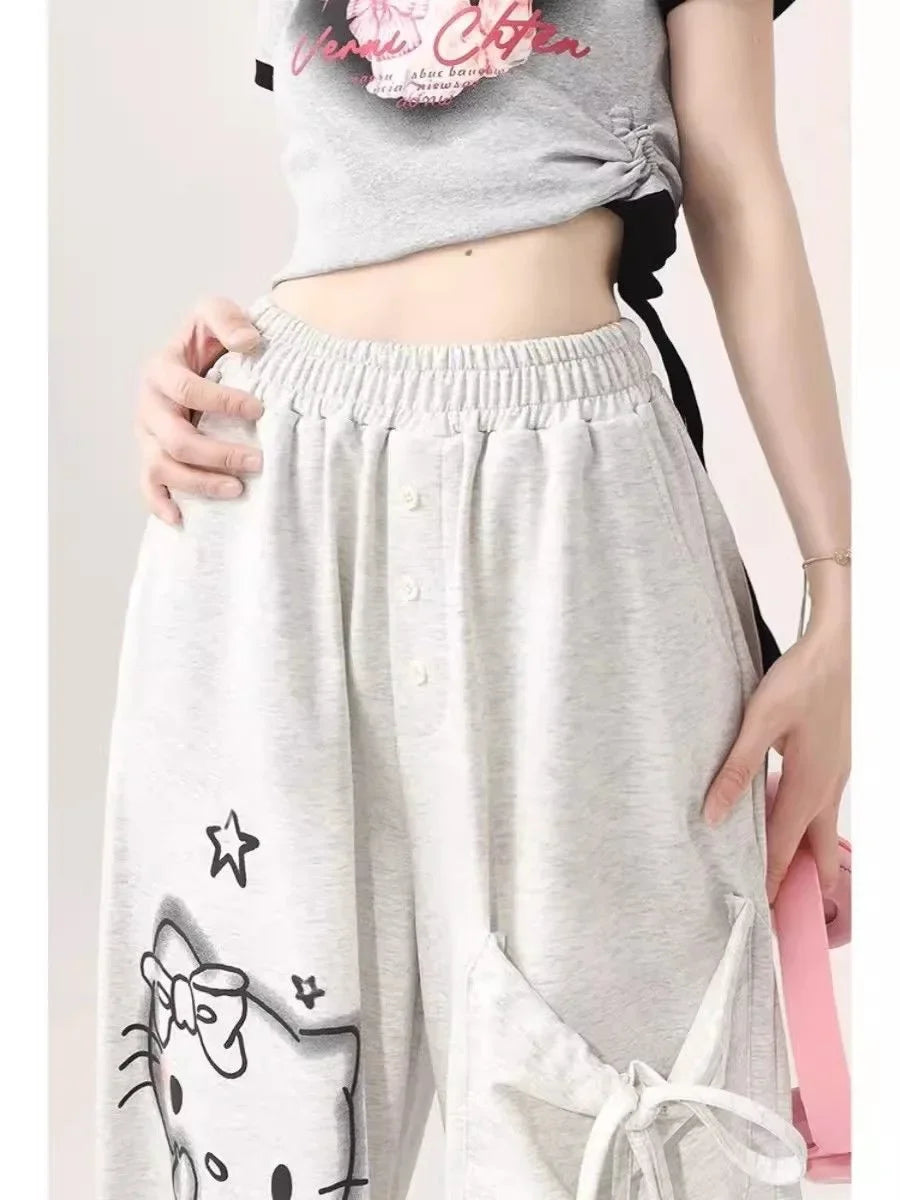 Big Pockets Hello Kitty Y2k Baggy Pants Kawaii sanrio Graffiti Wide Leg Trousers Oversize Sports Streetwear Sweatpants For Women