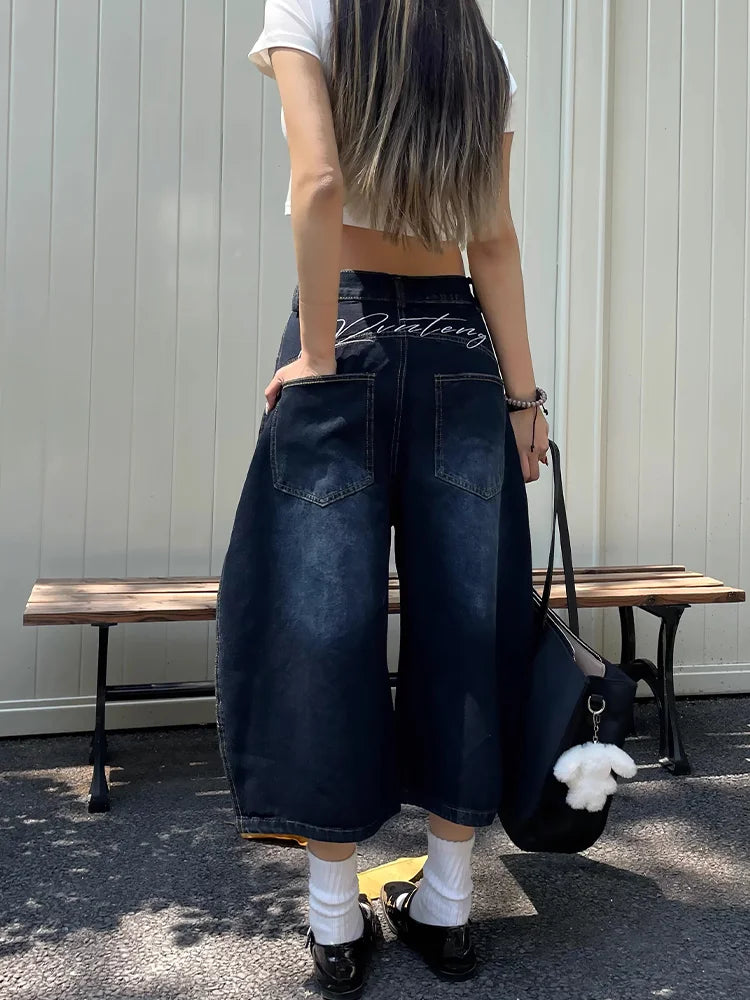 Loose High Waist Wide Leg Seven-Foot American Vibe Jeans Women's Summer New Sle Slimming Loose Fit Casual High Street Jeans