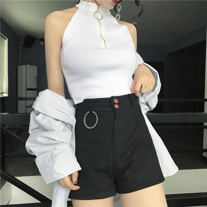 Retro Zipper Crop Tops Women Short Knitted Camisole Sleeveless Leisure Tank Top Camis Summer 2022 New