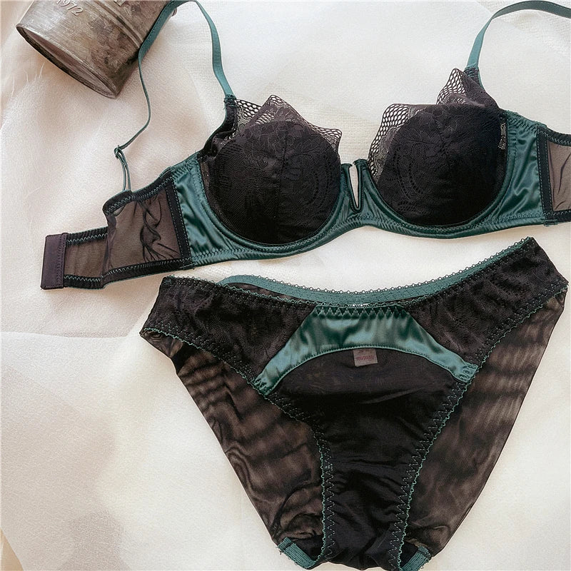 Summer Women Underwear Sexy Lace Deep V Push Up Bra Set Comfortable Underwie Bralette Female Plus Size Thin C D E Cup Lingerie