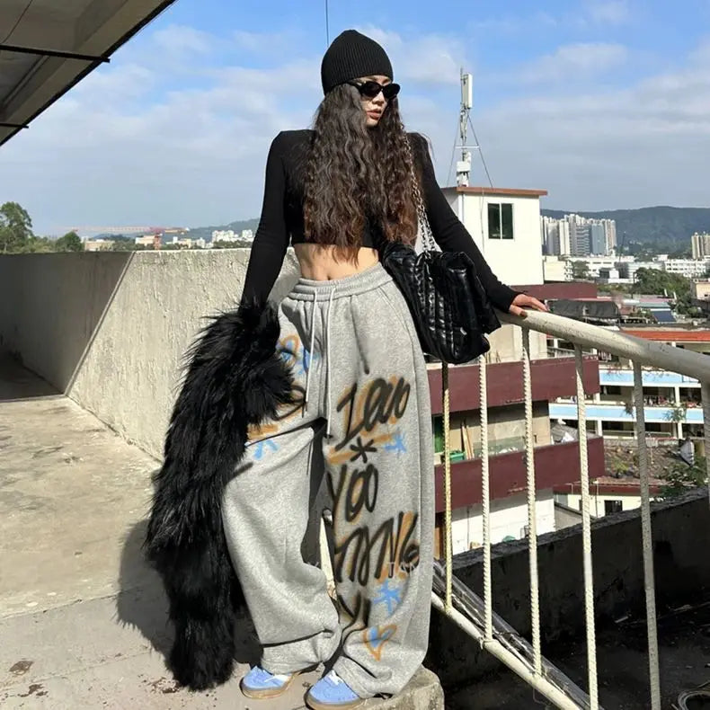 HOUZHOU Y2k Vintage Baggy Sweatpants Oversize Woman Korean Style Harajuku Thick Pants Streetwear Hip Hop Trousers Winter Spring