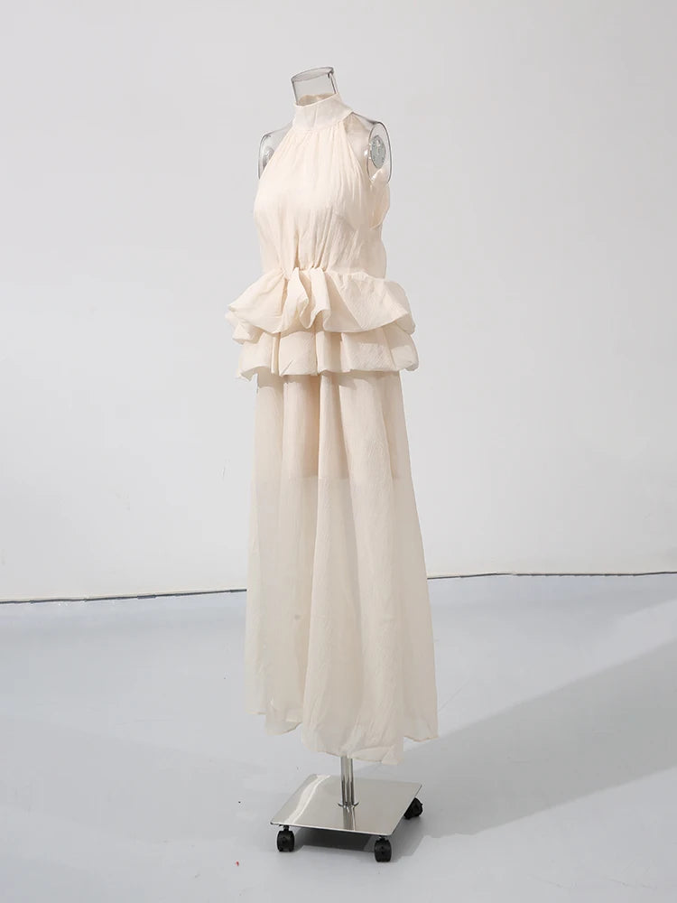 TWOTWINSTYLE Solid Slimming Long Dresses For Women O Neck Sleeveless High Waist Temperament Dress Female Fashion Style Clothes