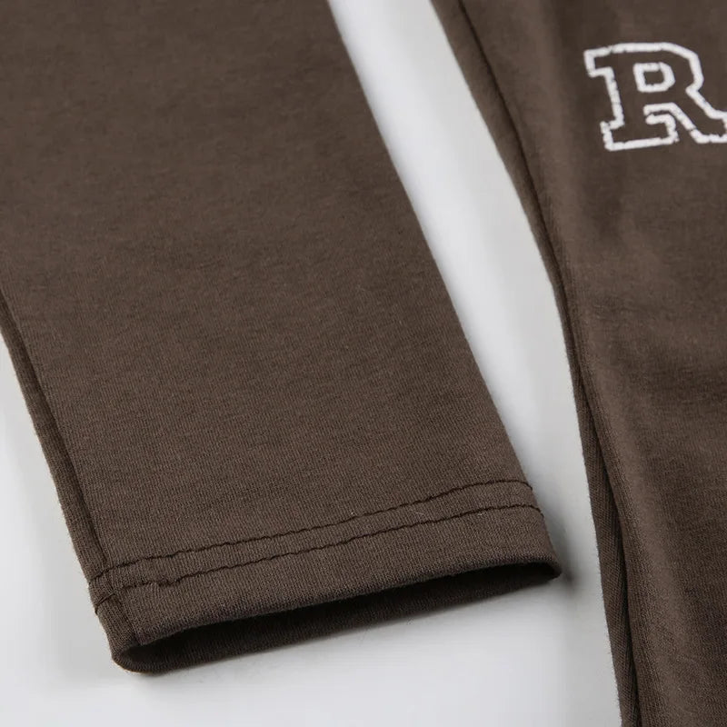 Black T-shirt Women Autumn Letter Print Streetwear Long Sleeves O-Neck Bodycon Sexy Top Button Fashion Casual Slim Tees Female