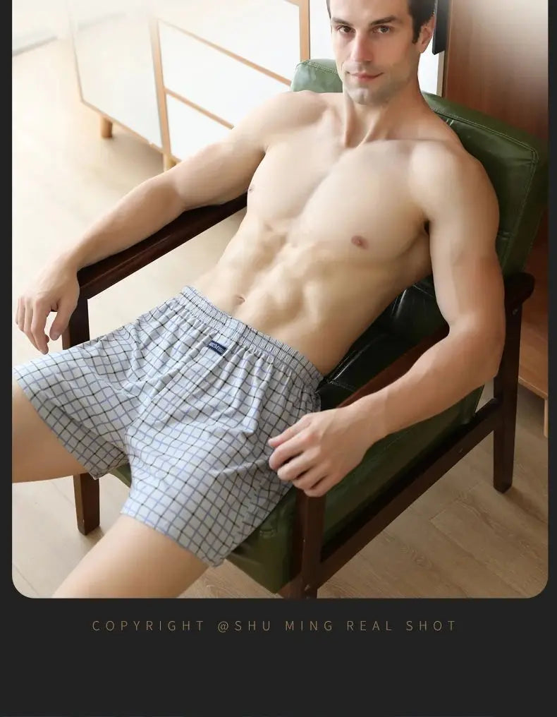 Plus Size M-3XL Men's Aro Pants Cotton Lattice Underwear Loose High Waist Summer Thin Breathable Home Shorts Pouch Underpants