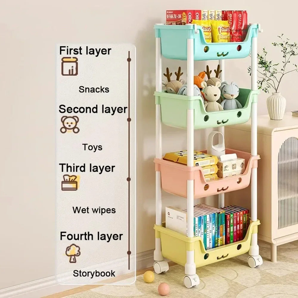 Children's snack rack storage organizer, bathroom accessories wardrobe organizer, kitchen storage toy storage cart bookshelf