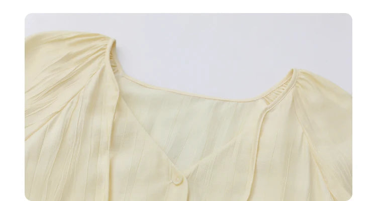 CHIC VEN Women Loose Lace Up Shirt Solid New Korean V-neck Pleated Raglan Long Sleeved Blouses Female Tops Spring Summer 2025