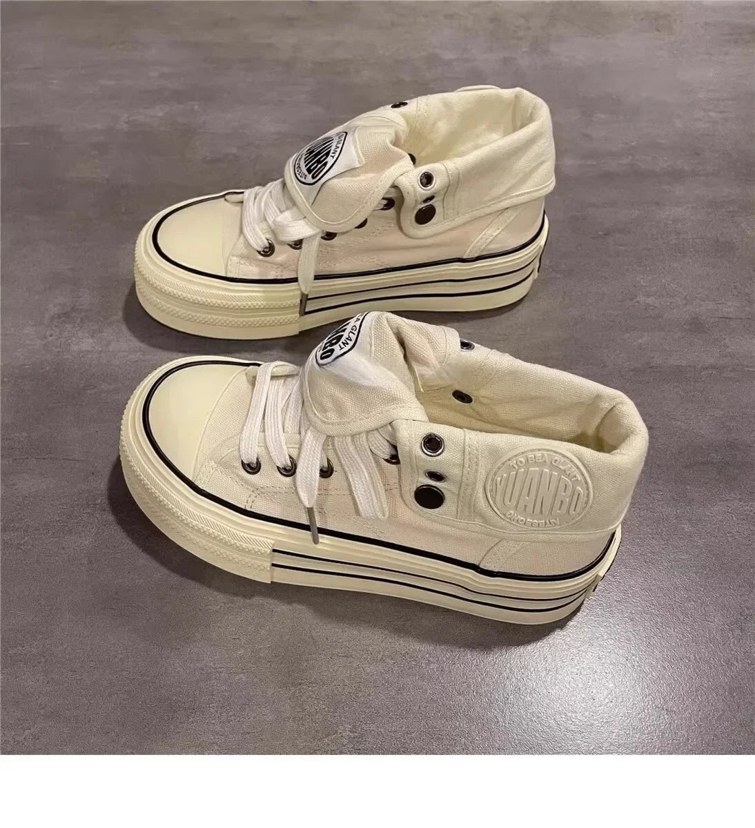 Women's High Top Thick Bottom Canvas Shoes Spring New Style Student Retro Heightening Casual Board Shoes Rubber Outsole