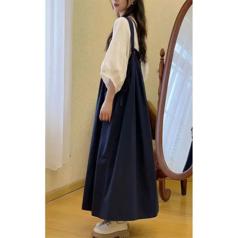 Large Size Women's Summer New Style Loose Slimming Strap Dress Forest System Vintage Retro Big Code Halter Neck Dress