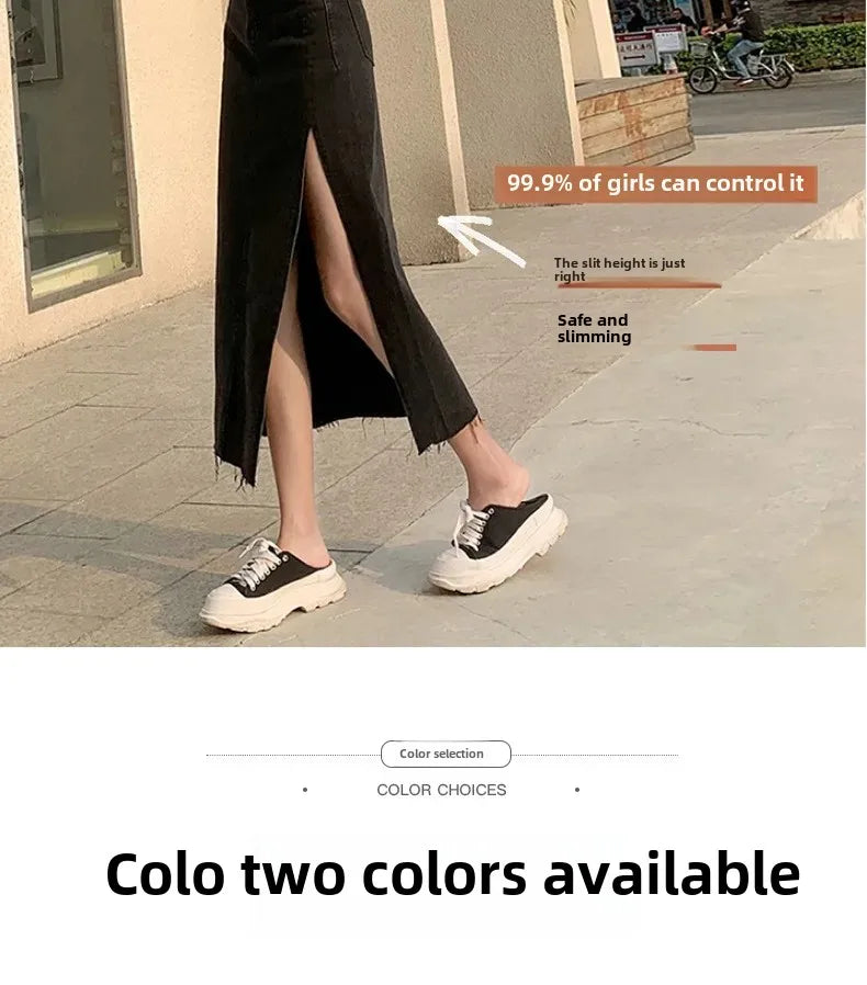 Mid-Length Denim Mini Skirt for Women High Waist Slimming Split Knee-Length Summer Trendy Cotton Half Body Skirts