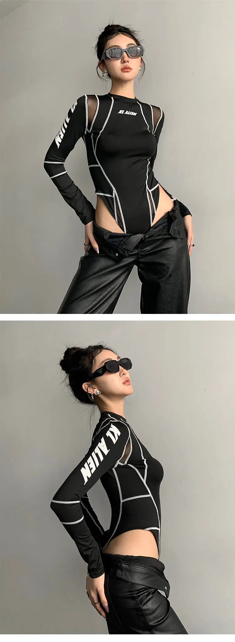 American Style Spicy Girl Long Sleeve Round Neck Bodysuits Women's 2024 Summer New Sexy Pure Desire Niche Slim Top ONCL