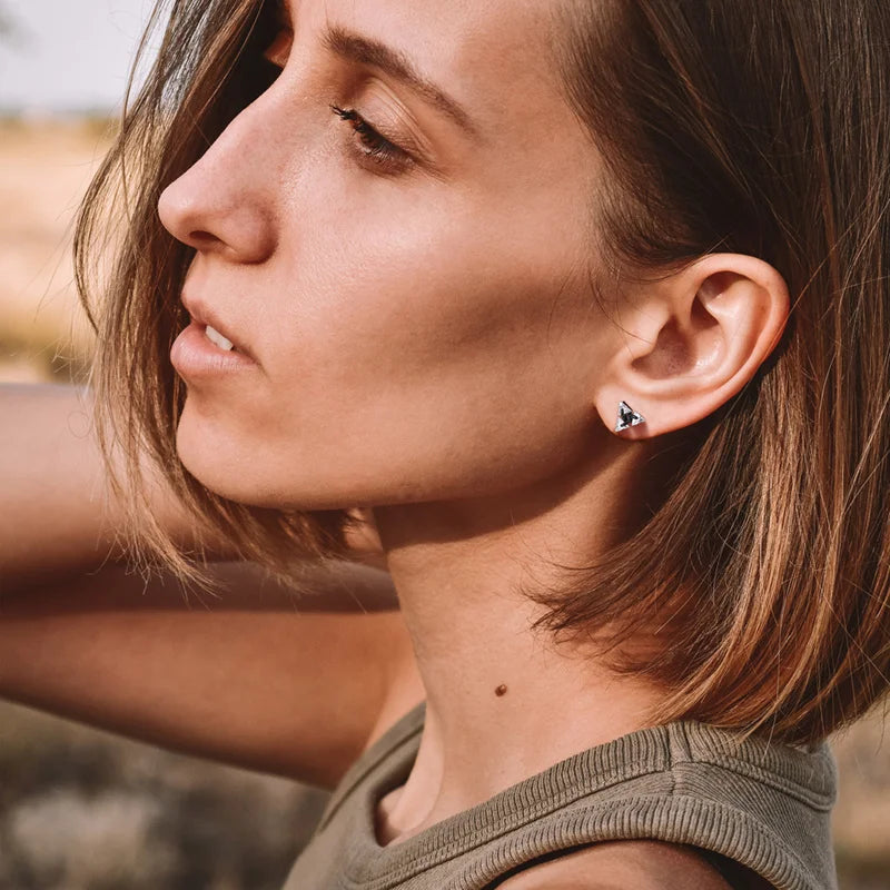 Men Stud Earring,Triangle Pierced Crystal Zircon Stud Earrings,Stainless Steel Tiny Minimalist Studs for Mens Women Jewelry