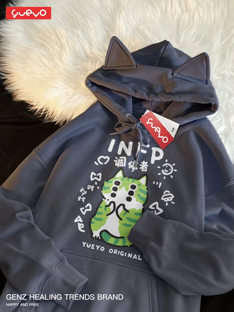 Original Fce-lined Hoodie Men's Spring MBTI Mediator INFP  Ear Design Comfortable Loose Fit Youthful Trendy Polyester C...