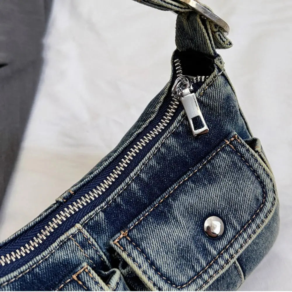 Fashion Handbag Retro Denim Bag Underarm Bag Crossbody Bag Spicy Girl Shoulder Bag Armpit Bag Y2K Cloth bag Shopping