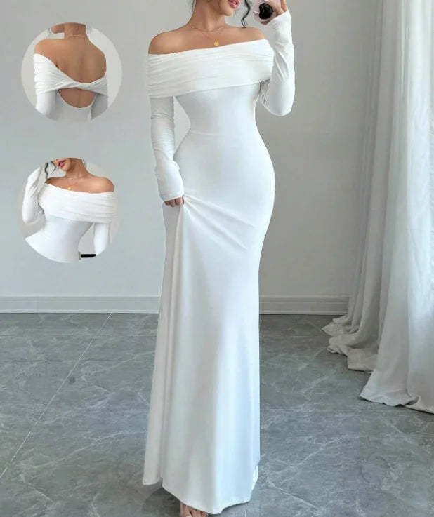 European and American 2025 Cross border Spring/Summer New French Fashion One Piece Collar Slim Fit High Waist Sexy Banquet Dress