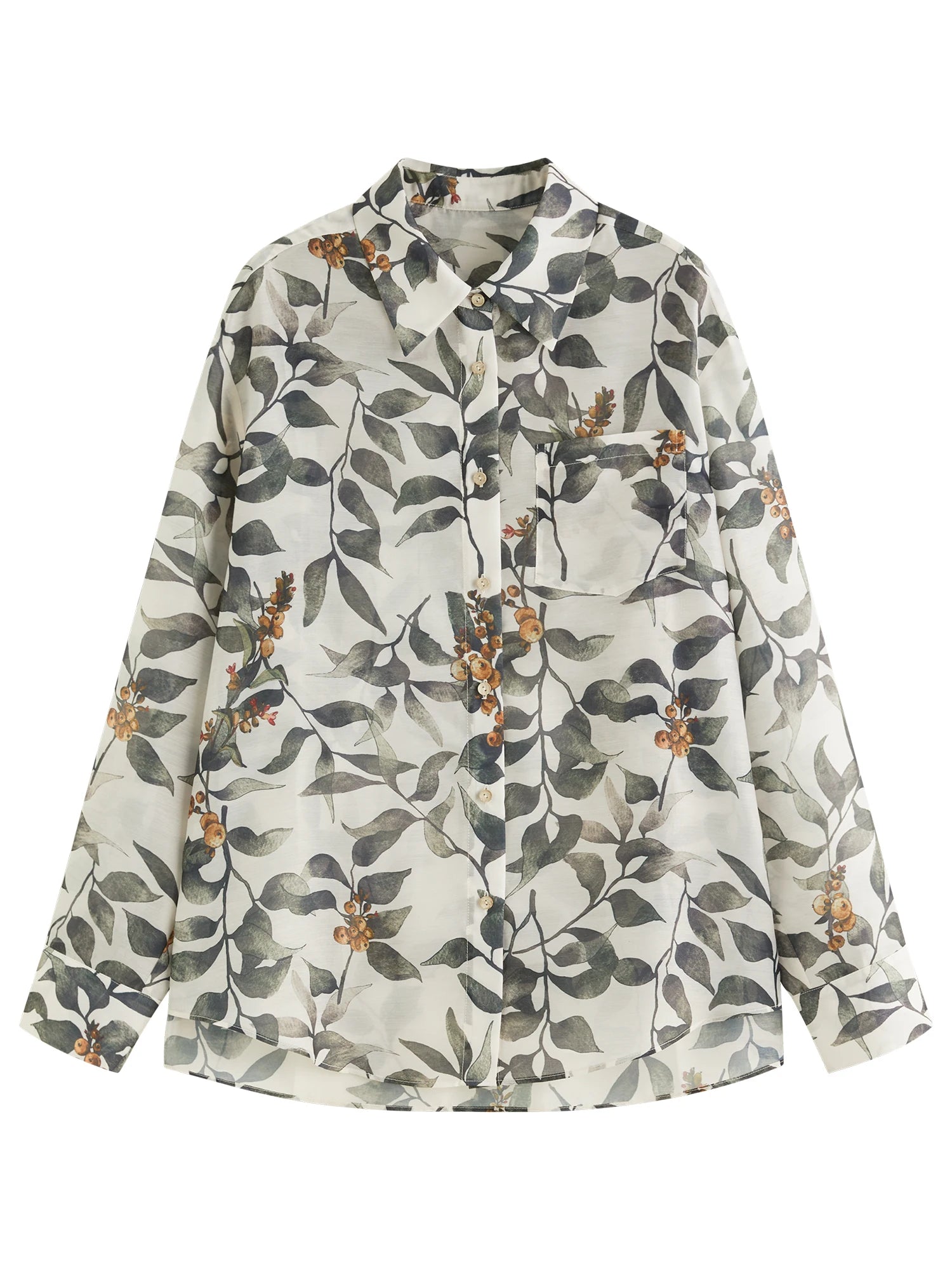 FSLE Holiday Style Plant Print Loose Shirt For Women Summer 2025 New Arrival Temperament Commuter Chic Shirt 25FS12848
