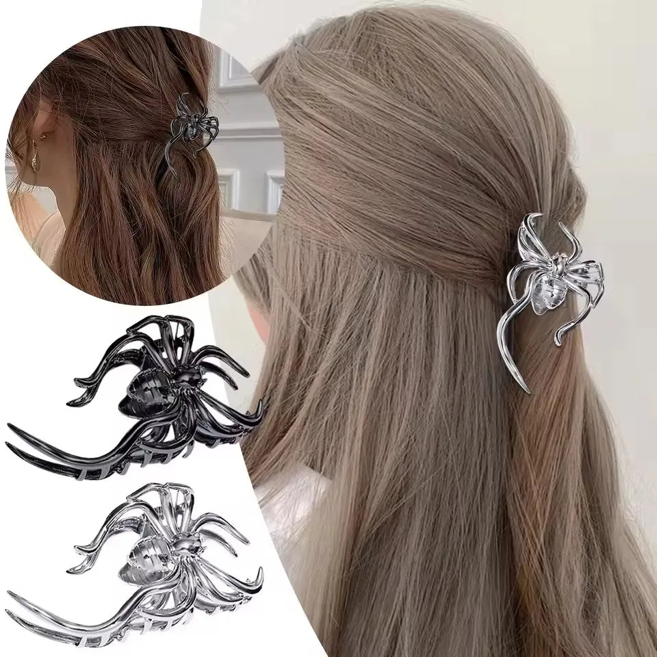 1Pcs Halloween Black Spider Hair Claw Clips with Pearl Charm Design,Metal Gothic Punk Hair Clips Strong Hold Hair Accessories